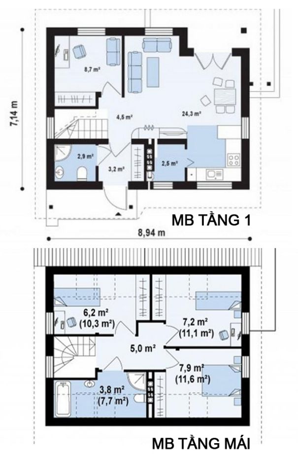 “Tin xây dựng” mẫu nhà cấp 4 3 phòng ngủ đẹp có gác mái 7x9m