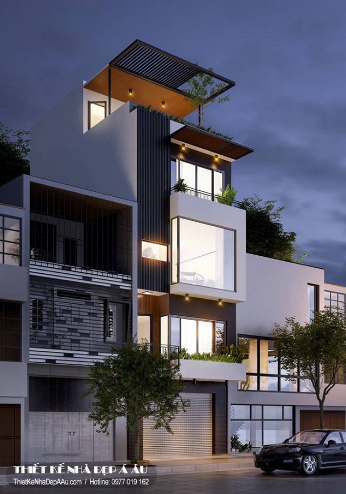 Những mẫu nhà phố 4 tầng 1 tum với không gian xanh mát