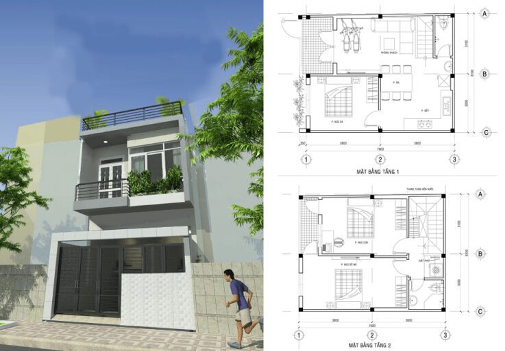 Thiết kế nhà phố 2 tầng hiện đại chỉ 700 Triệu (bao gồm nội thất)
