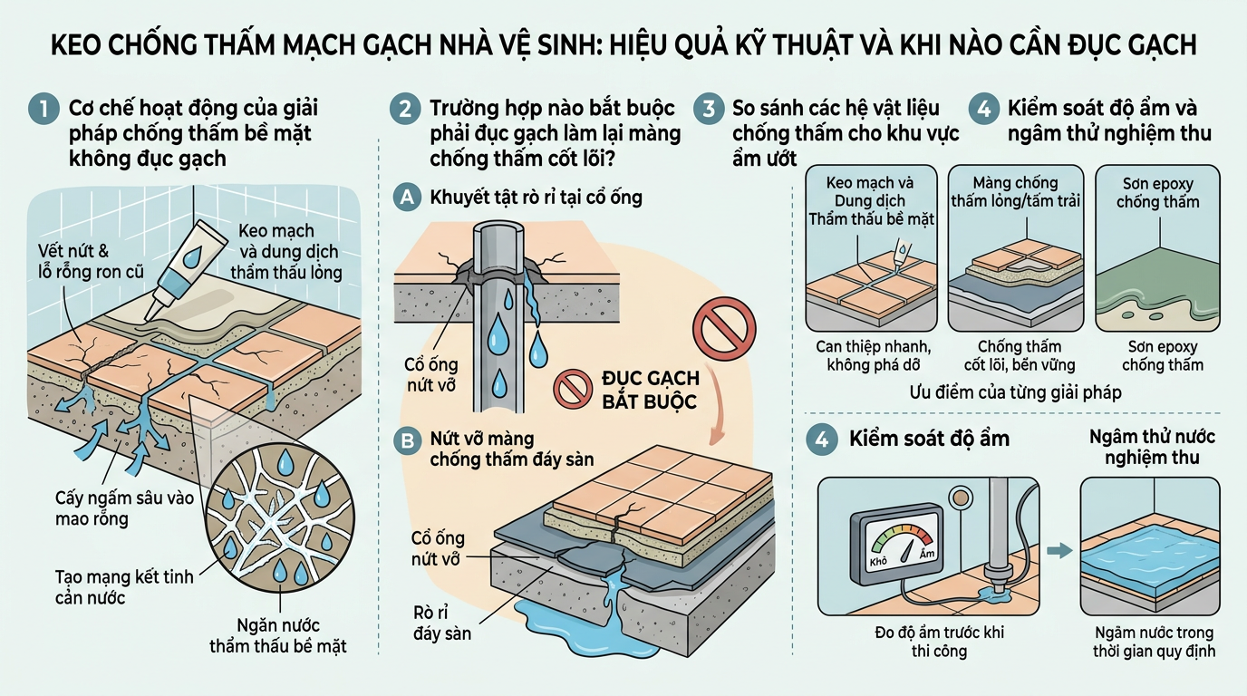 Sơ đồ minh họa Keo Chống Thấm Mạch Gạch Nhà Vệ Sinh: Hiệu Quả Kỹ Thuật Và Khi Nào Cần Đục Gạch
