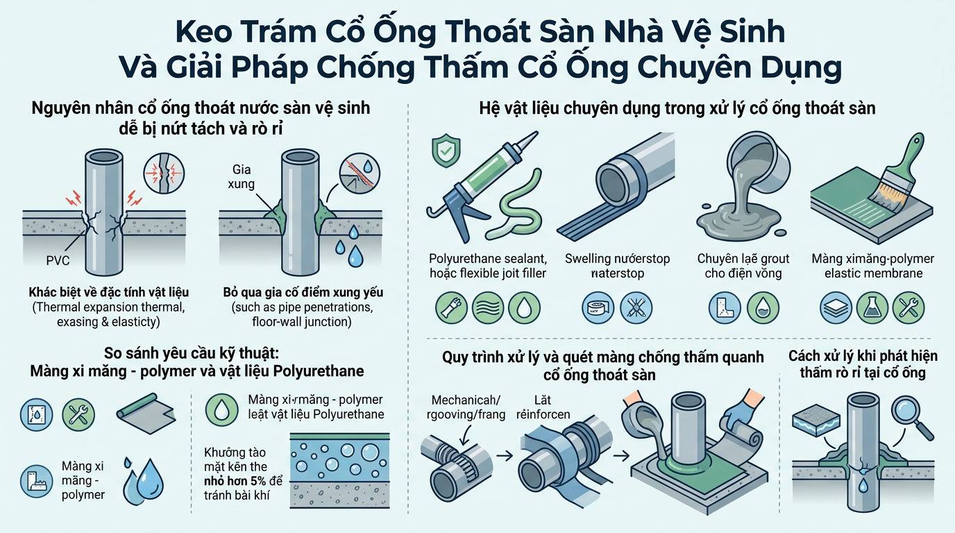 Sơ đồ minh họa Keo Trám Cổ Ống Thoát Sàn Nhà Vệ Sinh Và Giải Pháp Chống Thấm Cổ Ống Chuyên Dụng